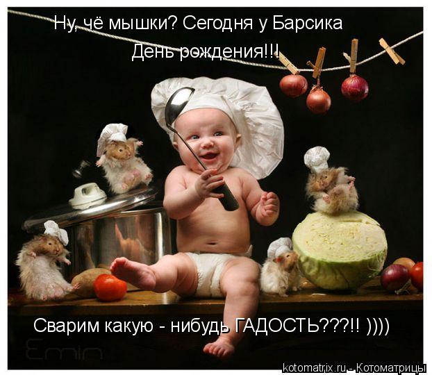 Ну, чё мышки? Сегодня у Барсика День рождения!!! Сварим какую - нибудь ГАДОСТЬ???!! ))))... Котоматрица: Ну, чё мышки? Сегодня у Барсика День рождения!!! Сварим какую - нибудь ГАДОСТЬ???!! ))))