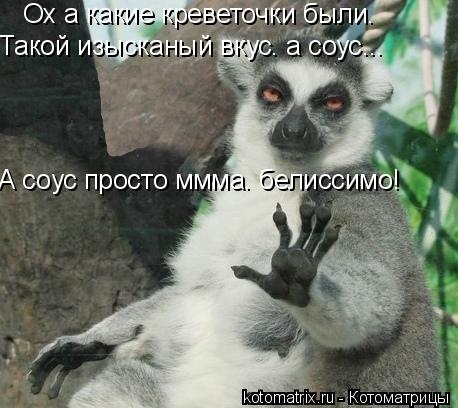 Ох а какие креветочки были. Такой изысканый вкус. а соус... А соус просто ммма. белиссимо!... Котоматрица: Ох а какие креветочки были. Такой изысканый вкус. а соус... А соус просто ммма. белиссимо!