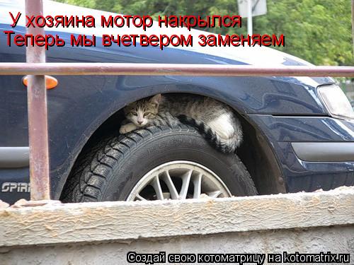У хозяина мотор накрылся Теперь мы вчетвером заменяем... Котоматрица: У хозяина мотор накрылся Теперь мы вчетвером заменяем