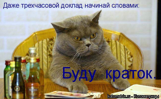 Даже трехчасовой доклад начинай словами: Буду краток.... Котоматрица: Даже трехчасовой доклад начинай словами: Буду краток.