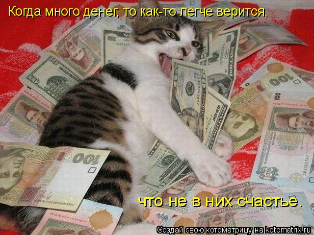 Когда много денег, то как-то легче верится, что не в них счастье.... Котоматрица: Когда много денег, то как-то легче верится, что не в них счастье.
