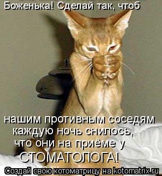 Боженька! Сделай так, чтоб нашим противным соседям каждую ночь снилось, что они на приёме у СТОМАТОЛ... Котоматрица: Боженька! Сделай так, чтоб нашим противным соседям каждую ночь снилось, что они на приёме у СТОМАТОЛОГА!