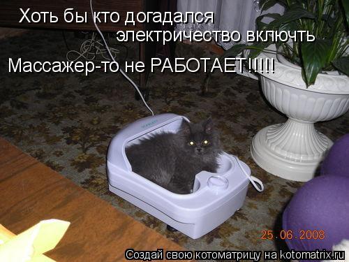 Хоть бы кто догадался электричество включть Массажер-то не РАБОТАЕТ!!!!!... Котоматрица: Хоть бы кто догадался электричество включть Массажер-то не РАБОТАЕТ!!!!!