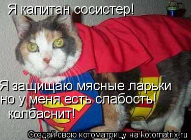 Я капитан сосистер! Я защищаю мясные ларьки но у меня есть слабость! колбаснит!... Котоматрица: Я капитан сосистер! Я защищаю мясные ларьки но у меня есть слабость! колбаснит!