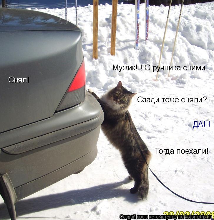 Мужик!!! С ручника сними. Снял! Сзади тоже сняли? ДА!!! Тогда поехали!... Котоматрица: Мужик!!! С ручника сними. Снял! Сзади тоже сняли? ДА!!! Тогда поехали!