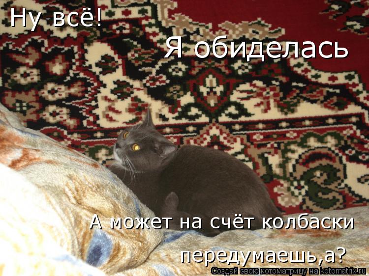 Ну всё! Я обиделась А может на счёт колбаски передумаешь,а?... Котоматрица: Ну всё! Я обиделась А может на счёт колбаски передумаешь,а?