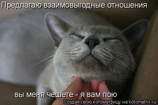 Предлагаю взаимовыгодные отношения вы меня чешете - я вам пою... Котоматрица: Предлагаю взаимовыгодные отношения вы меня чешете - я вам пою
