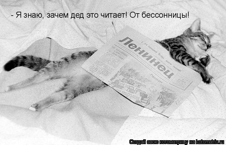 - Я знаю, зачем дед это читает! От бессонницы!... Котоматрица: - Я знаю, зачем дед это читает! От бессонницы!