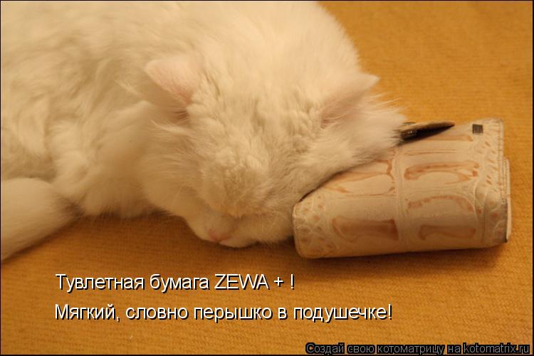 Тувлетная бумага ZEWA + ! Мягкий, словно перышко в подушечке!... Котоматрица: Тувлетная бумага ZEWA + ! Мягкий, словно перышко в подушечке!