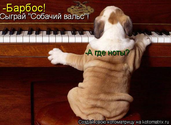 Котоматрица: -Барбос! Сыграй "Собачий вальс"! -А где ноты?
