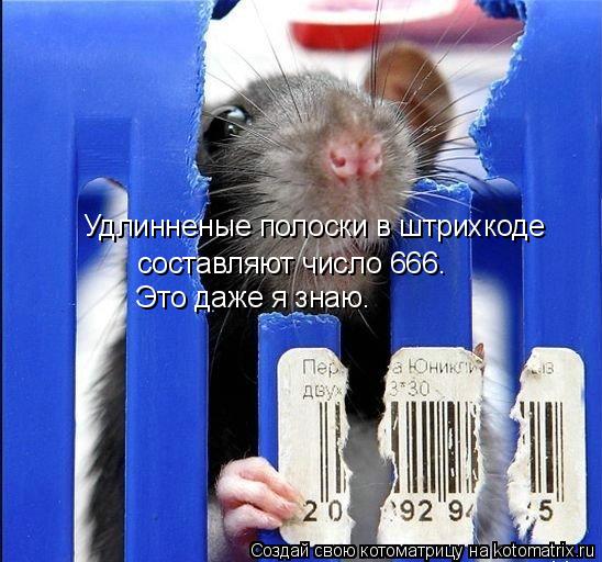 Удлинненые полоски в штрихкоде составляют число 666. Это даже я знаю.... Котоматрица: Удлинненые полоски в штрихкоде составляют число 666. Это даже я знаю.