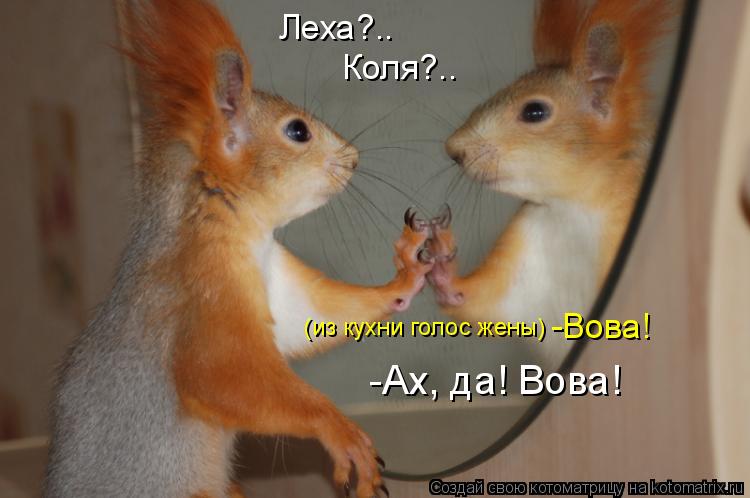 Леха?.. Коля?.. -Ах, да! Вова! (из кухни голос жены) -Вова!... Котоматрица: Леха?.. Коля?.. -Ах, да! Вова! (из кухни голос жены) -Вова!