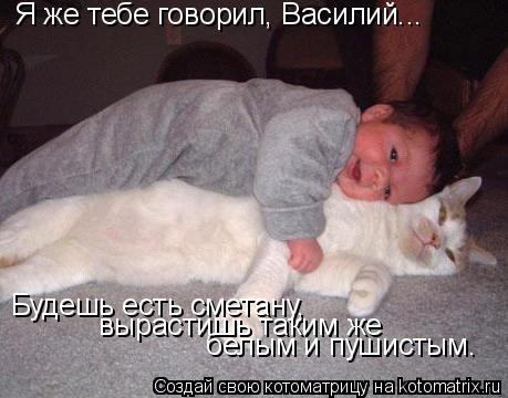 Я же тебе говорил, Василий... Будешь есть сметану, вырастишь таким же белым и пушистым.... Котоматрица: Я же тебе говорил, Василий... Будешь есть сметану, вырастишь таким же белым и пушистым.
