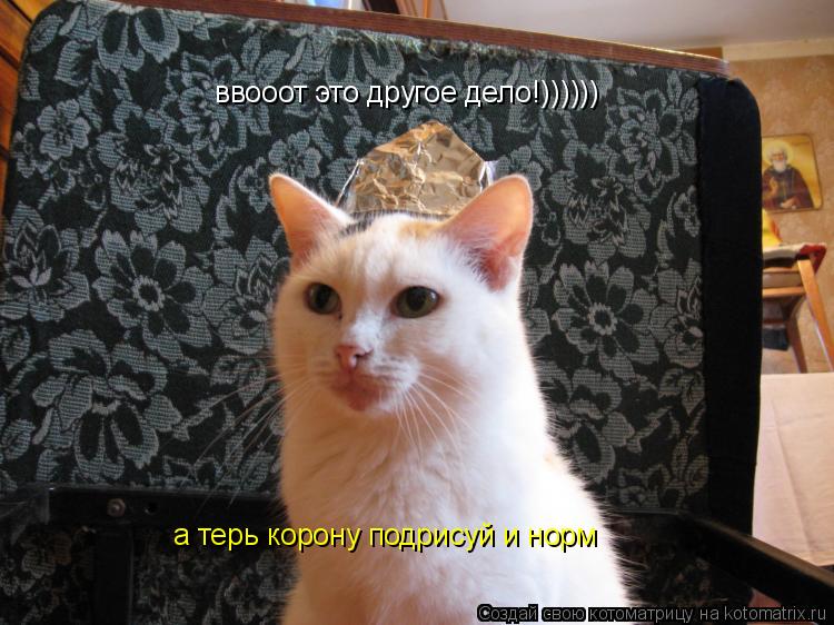 ввооот это другое дело!)))))) а терь корону подрисуй и норм... Котоматрица: ввооот это другое дело!)))))) а терь корону подрисуй и норм