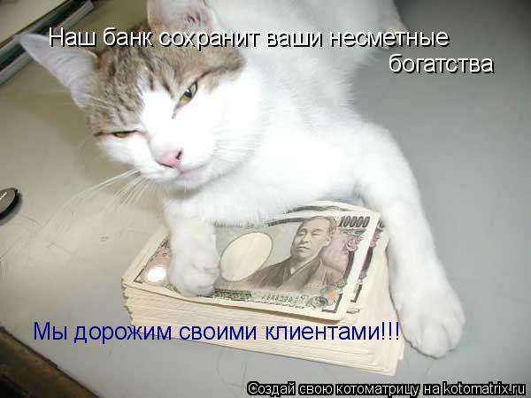 Наш банк сохранит ваши несметные богатства Мы дорожим своими клиентами!!!... Котоматрица: Наш банк сохранит ваши несметные богатства Мы дорожим своими клиентами!!!