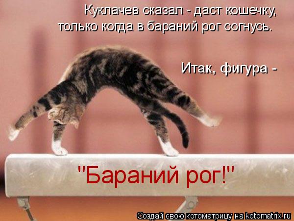 Куклачев сказал - даст кошечку, только когда в бараний рог согнусь. Итак, фигура - "Бараний рог!"... Котоматрица: Куклачев сказал - даст кошечку, только когда в бараний рог согнусь. Итак, фигура - "Бараний рог!"