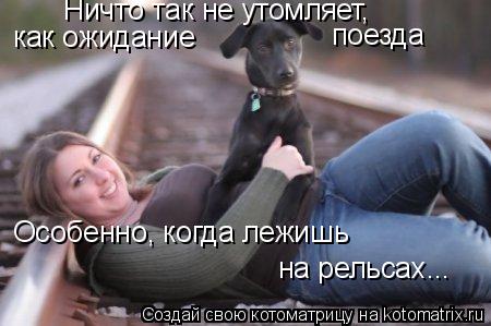Ничто так не утомляет, как ожидание поезда Особенно, когда лежишь на рельсах...... Котоматрица: Ничто так не утомляет, как ожидание поезда Особенно, когда лежишь на рельсах...