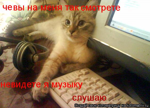 че вы на меня так смотрете невидете я музыку слушаю... Котоматрица: че вы на меня так смотрете невидете я музыку слушаю