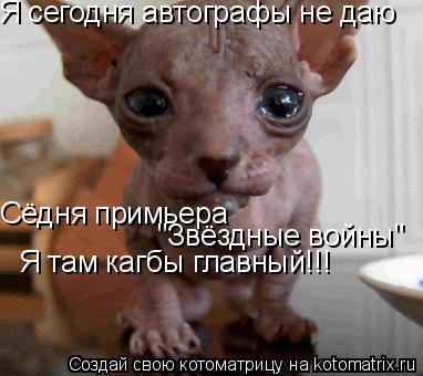 Я сегодня автографы не даю Сёдня примьера "Звёздные войны" Я там кагбы главный!!!... Котоматрица: Я сегодня автографы не даю Сёдня примьера "Звёздные войны" Я там кагбы главный!!!