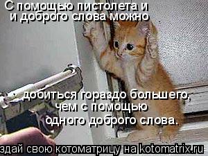 С помощью пистолета и и доброго слова можно добиться гораздо большего, чем с помощью одного доброг... Котоматрица: С помощью пистолета и и доброго слова можно добиться гораздо большего, чем с помощью одного доброго слова.