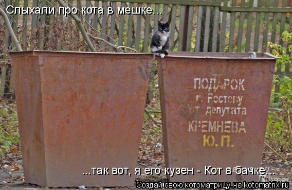 Слыхали про кота в мешке... ...так вот, я его кузен - Кот в бачке...... Котоматрица: Слыхали про кота в мешке... ...так вот, я его кузен - Кот в бачке...