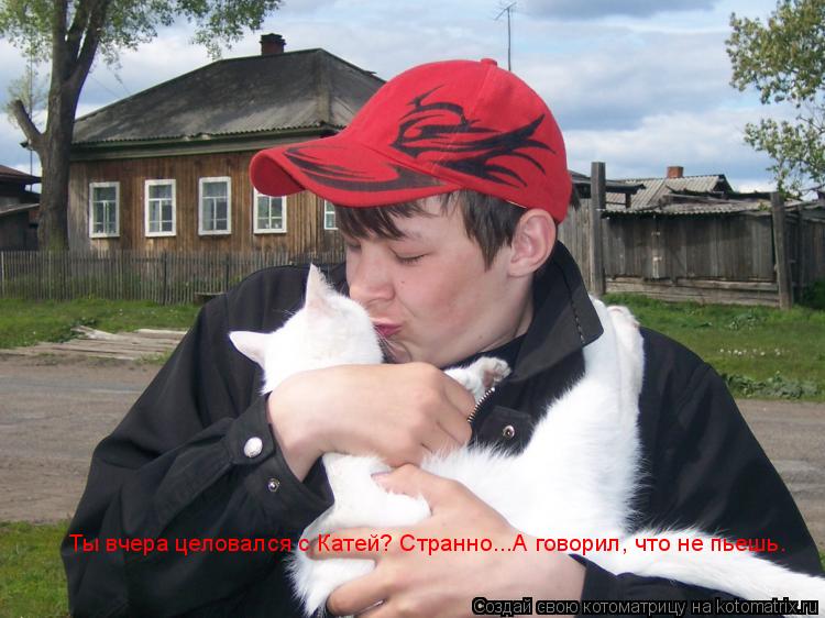 Котоматрица: Ты вчера целовался с Катей? Странно...А говорил, что не пьешь.
