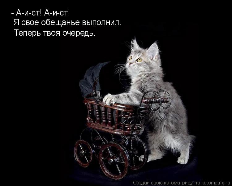 Котоматрица: - А-и-ст! А-и-ст! Я свое обещанье выполнил. Теперь твоя очередь.