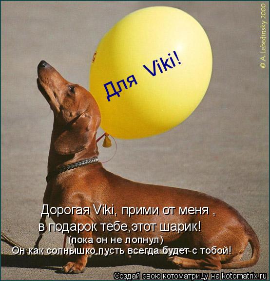 Котоматрица: Дорогая Viki, прими от меня , в подарок тебе,этот шарик! (пока он не лопнул) Он как солнышко,пусть всегда будет с тобой! Для  Viki!