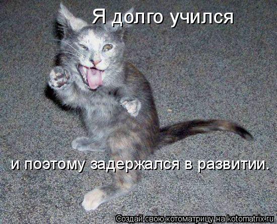 Котоматрица: Я долго учился  и поэтому задержался в развитии.