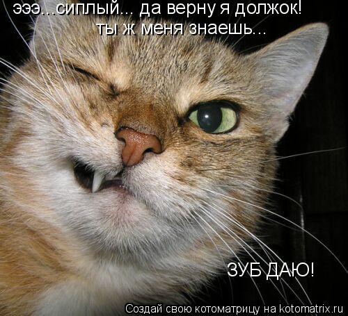 эээ...сиплый... эээ...сиплый... да верну я должок! ты ж меня знаешь... ЗУБ ДАЮ!... Котоматрица: эээ...сиплый... эээ...сиплый... да верну я должок! ты ж меня знаешь... ЗУБ ДАЮ!