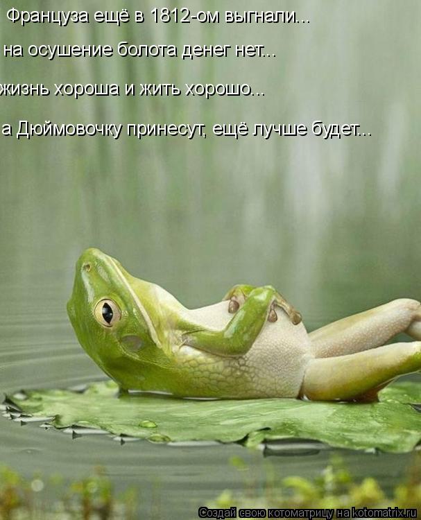 Котоматрица: Француза ещё в 1812-ом выгнали... на осушение болота денег нет... жизнь хороша и жить хорошо... а Дюймовочку принесут, ещё лучше будет...