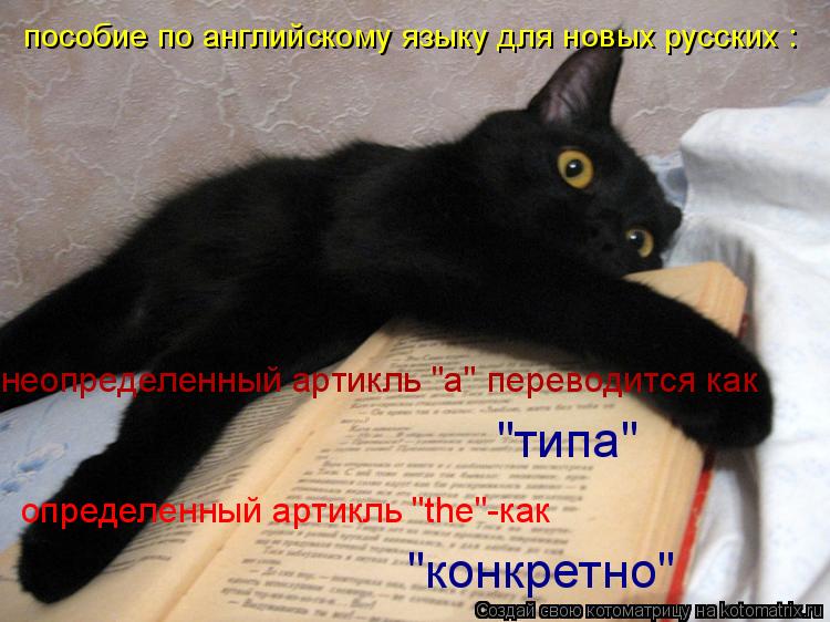 пособие по английскому языку для новых русских : неопределенный артикль "а" переводится как "типа" оп... Котоматрица: пособие по английскому языку для новых русских : неопределенный артикль "а" переводится как "типа" определенный артикль "the"-как "конкретно"