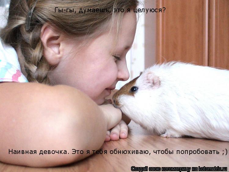 Гы-гы, думаешь, это я целуюся? Наивная девочка. Это я тебя обнюхиваю, чтобы попробовать ;)... Котоматрица: Гы-гы, думаешь, это я целуюся? Наивная девочка. Это я тебя обнюхиваю, чтобы попробовать ;)