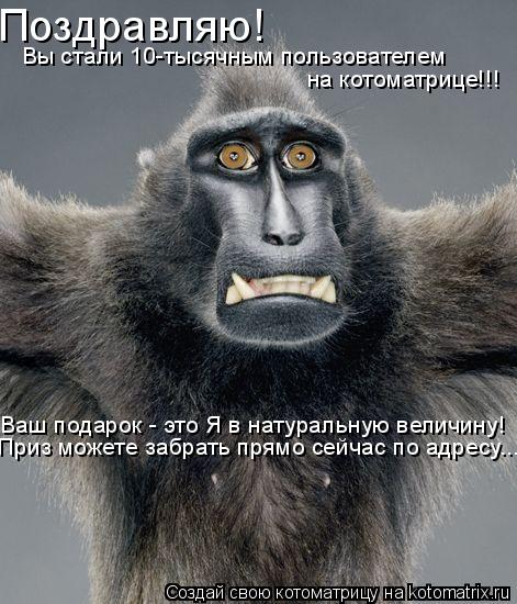 Поздравляю! Вы стали 10-тысячным пользователем на котоматрице!!! Ваш подарок - это Я в натуральную в... Котоматрица: Поздравляю! Вы стали 10-тысячным пользователем на котоматрице!!! Ваш подарок - это Я в натуральную величину! Приз можете забрать прямо сейчас