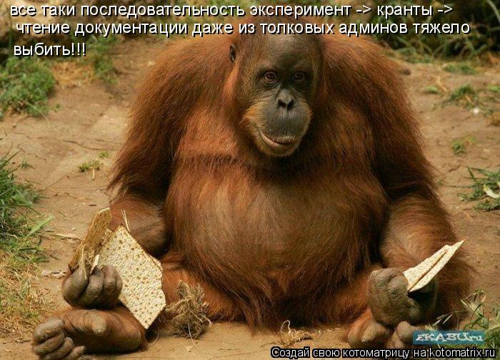 все таки последовательность эксперимент -> кранты -> чтение документации даже из толковых админов тяж... Котоматрица: все таки последовательность эксперимент -> кранты -> чтение документации даже из толковых админов тяжело выбить!!!