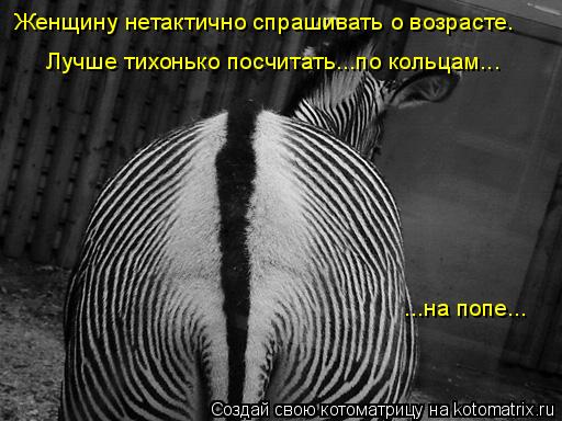 Женщину нетактично спрашивать о возрасте. Лучше тихонько посчитать...по кольцам... ...на попе...... Котоматрица: Женщину нетактично спрашивать о возрасте. Лучше тихонько посчитать...по кольцам... ...на попе...