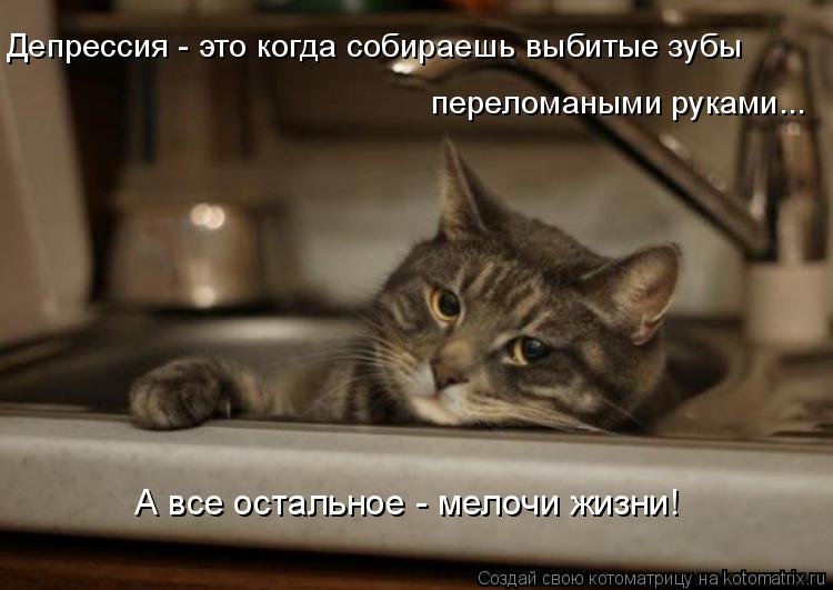 Депрессия - это когда собираешь выбитые зубы переломаными руками... А все остальное - мелочи жизни!... Котоматрица: Депрессия - это когда собираешь выбитые зубы переломаными руками... А все остальное - мелочи жизни!