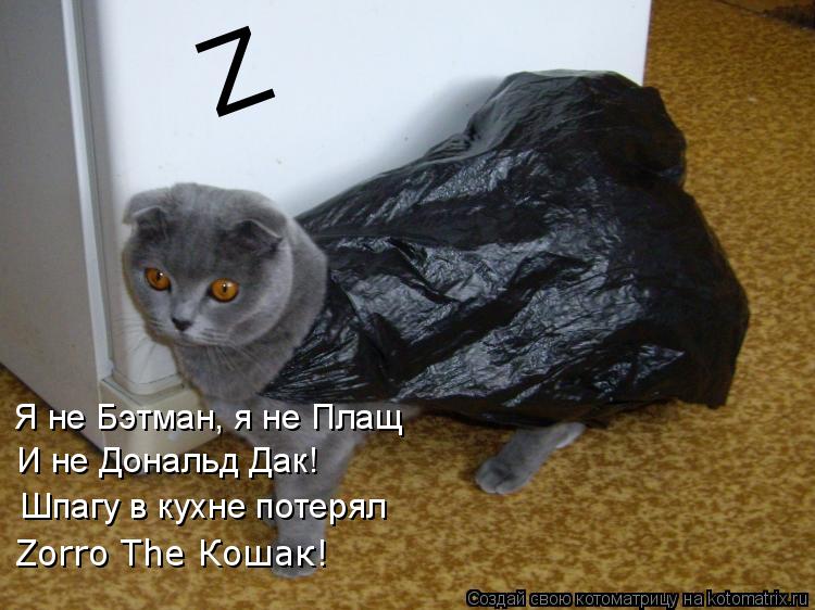 Z Я не Бэтман, я не Плащ И не Дональд Дак! Шпагу в кухне потерял Zorro The Кошак!... Котоматрица: Z Я не Бэтман, я не Плащ И не Дональд Дак! Шпагу в кухне потерял Zorro The Кошак!