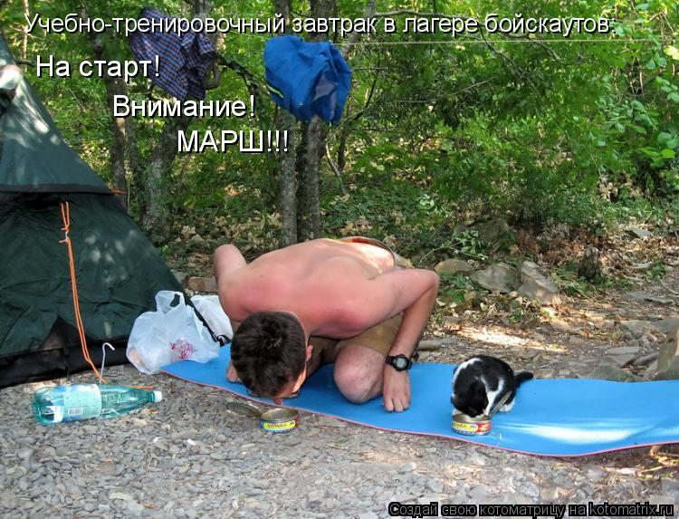 На старт! Внимание! МАРШ!!! Учебно-тренировочный завтрак в лагере бойскаутов:... Котоматрица: На старт! Внимание! МАРШ!!! Учебно-тренировочный завтрак в лагере бойскаутов: