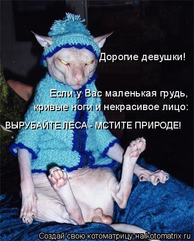 Дорогие девушки! Если у Вас маленькая грудь, кривые ноги и некрасивое лицо: ВЫРУБАЙТЕ ЛЕСА - МСТИТЕ П... Котоматрица: Дорогие девушки! Если у Вас маленькая грудь, кривые ноги и некрасивое лицо: ВЫРУБАЙТЕ ЛЕСА - МСТИТЕ ПРИРОДЕ!