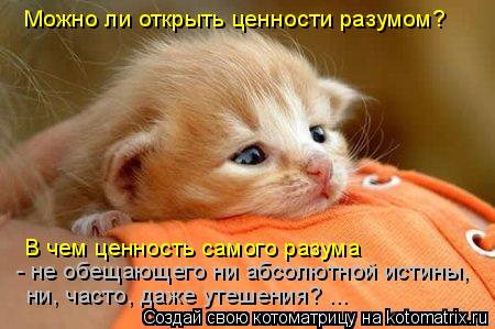 Можно ли открыть ценности разумом? В чем ценность самого разума - не обещающего ни абсолютной исти... Котоматрица: Можно ли открыть ценности разумом? В чем ценность самого разума - не обещающего ни абсолютной истины, ни, часто, даже утешения? ...