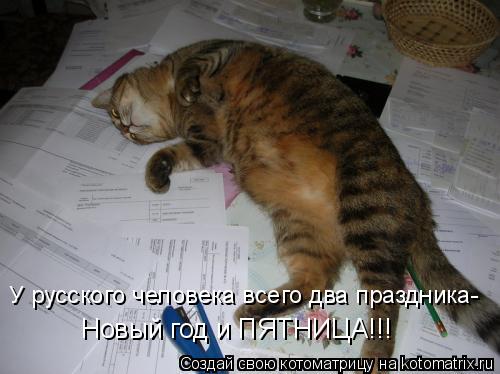 У русского человека всего два праздника- Новый год и ПЯТНИЦА!!!... Котоматрица: У русского человека всего два праздника- Новый год и ПЯТНИЦА!!!