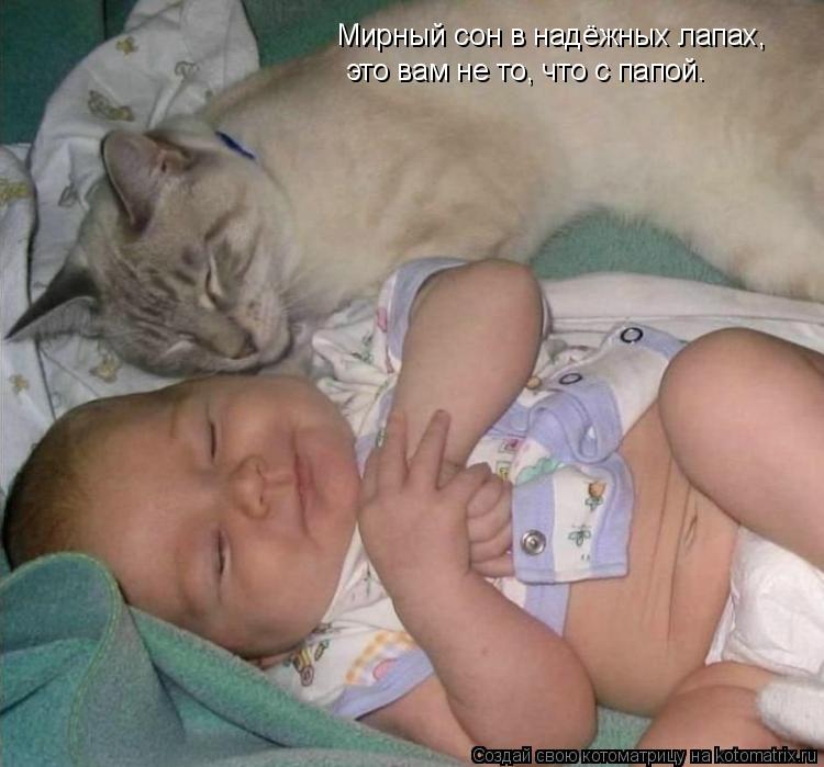 Мирный сон в надёжных лапах, это вам не то, что с папой.... Котоматрица: Мирный сон в надёжных лапах, это вам не то, что с папой.