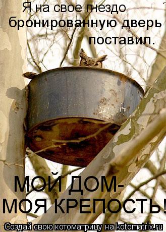 Котоматрица: Я на свое гнездо  бронированную дверь  поставил. МОЯ КРЕПОСТЬ! МОЙ ДОМ-