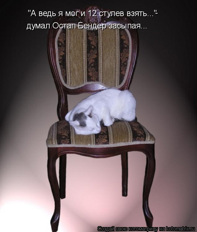 "А ведь я мог и 12 стулев взять..." - думал Остап Бендер засыпая...... Котоматрица: "А ведь я мог и 12 стулев взять..." - думал Остап Бендер засыпая...