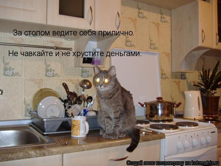 За столом ведите себя прилично. Не чавкайте и не хрустите деньгами.... Котоматрица: За столом ведите себя прилично. Не чавкайте и не хрустите деньгами.