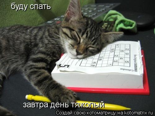завтра день тяжолый буду спать... Котоматрица: завтра день тяжолый буду спать