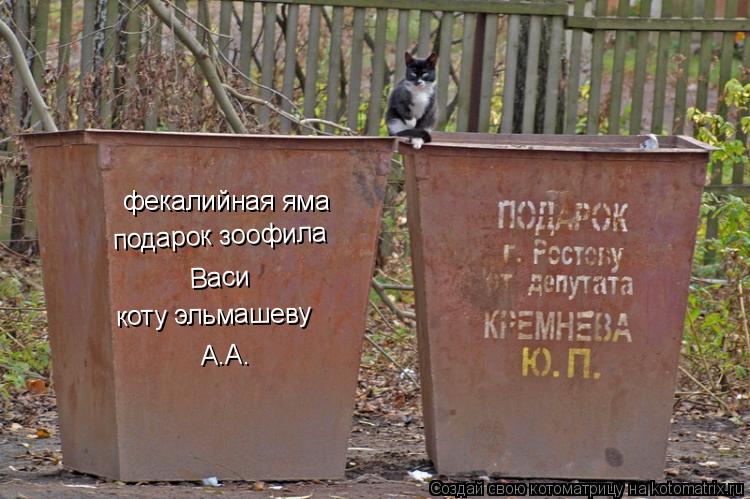 Котоматрица: фекалийная яма Васи коту эльмашеву А.А. подарок зоофила