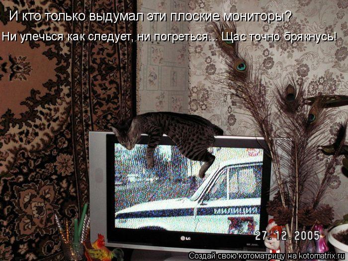 И кто только выдумал эти плоские мониторы? Ни улечься как следует, ни погреться... Щас точно брякнусь... Котоматрица: И кто только выдумал эти плоские мониторы? Ни улечься как следует, ни погреться... Щас точно брякнусь!