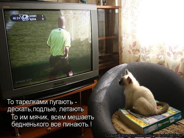 То тарелками пугають - дескать,подлые, летають. То им мячик, всем мешаеть бедненького все пинають.!... Котоматрица: То тарелками пугають - дескать,подлые, летають. То им мячик, всем мешаеть бедненького все пинають.!